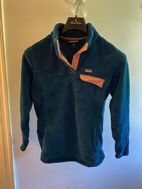Patagonia Teal Snap-T Fleece Pullover with Peach Accents girls size XL